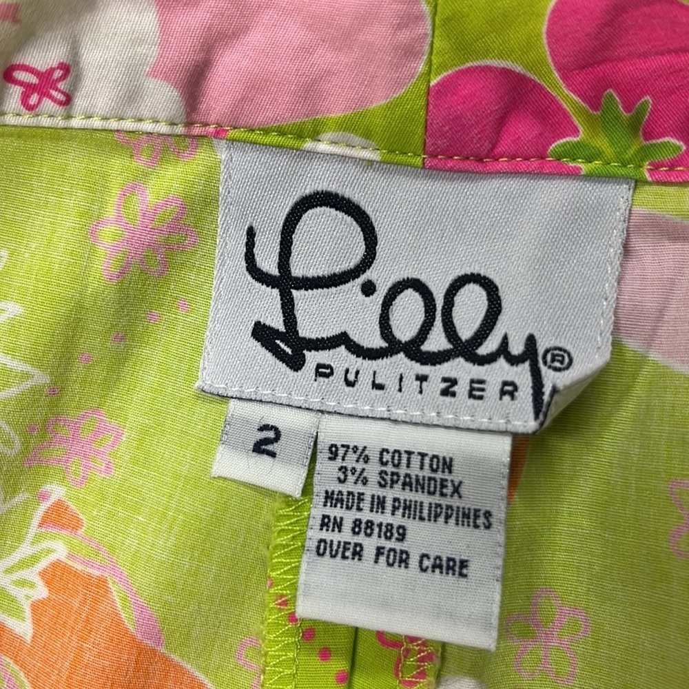 LILLY PULITZER Vintage Gidget Preppy Retro Pink/Green Flip Flop Floral Capri 2 - Picture 3 of 13